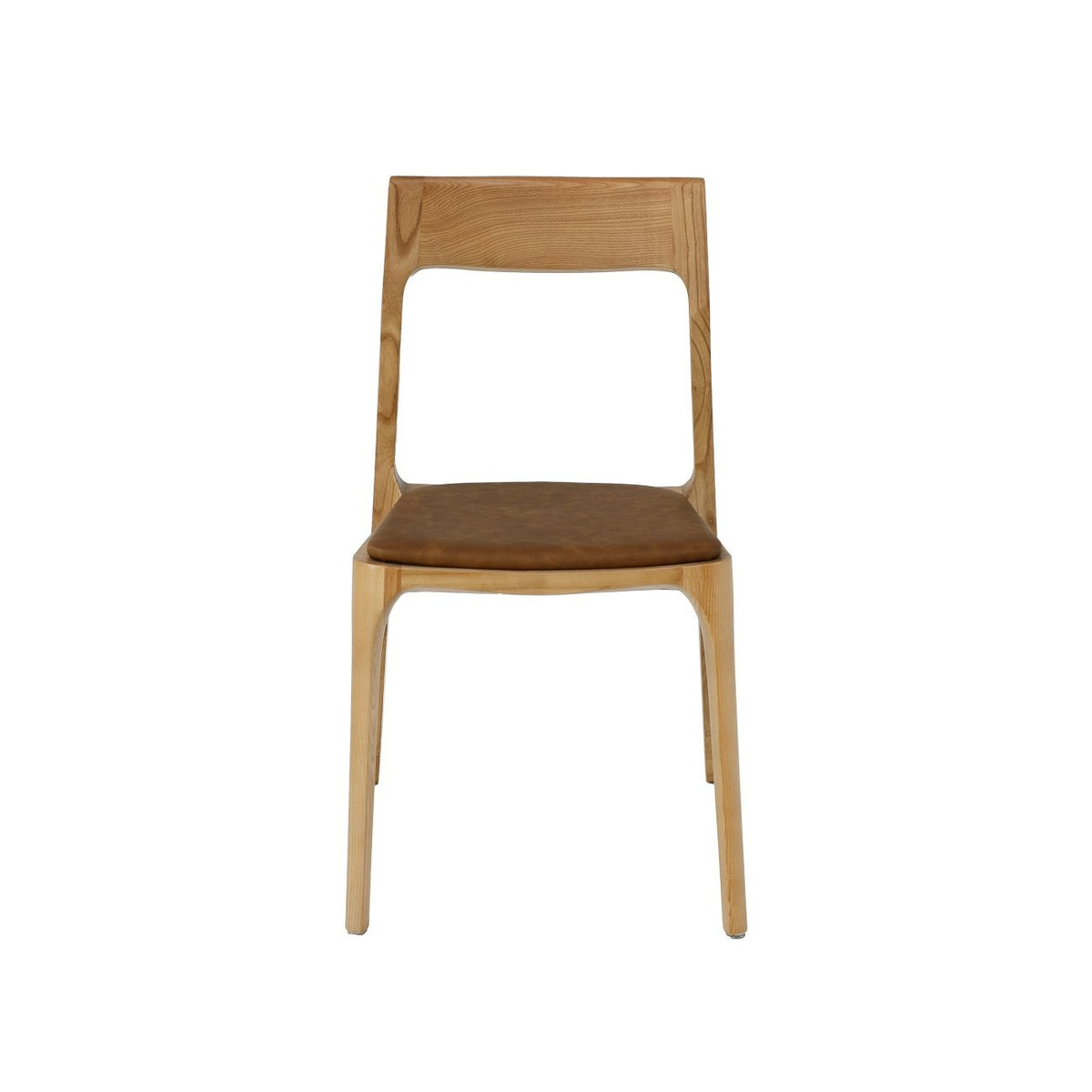 A sleek, stackable dining chair combining contemporary design with versatile upholstery options in leather or fabric.