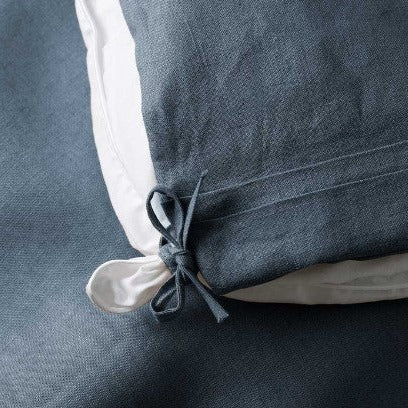 Luxury denim linen quilt cover with internal ties to secure quilt