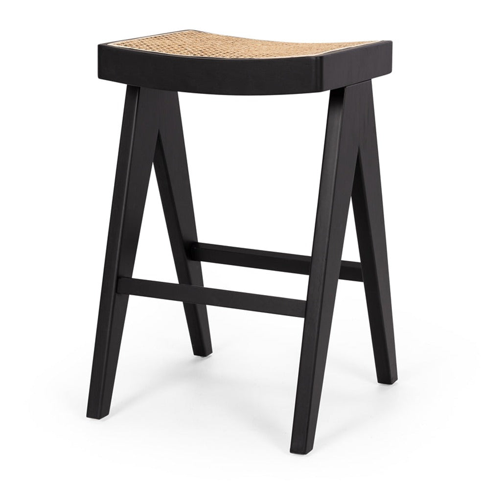 Tropical-inspired solid oak and rattan side table