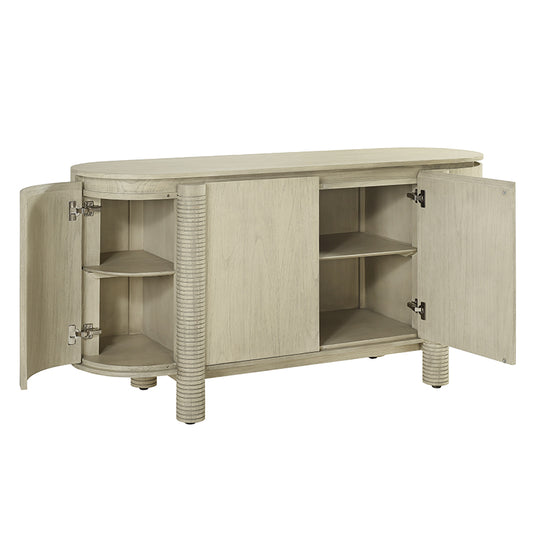 Contemporary curved sideboard with internal storage compartments