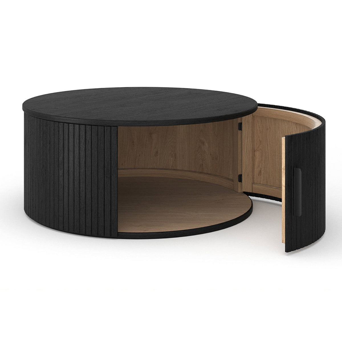 Contemporary oak storage table with large door cavity