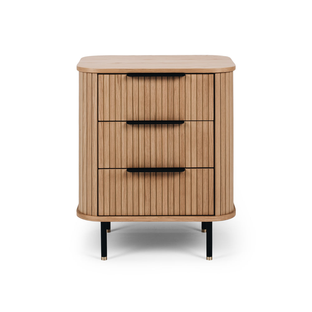 Anders Bedside Table in solid oak with brass-accented metal legs