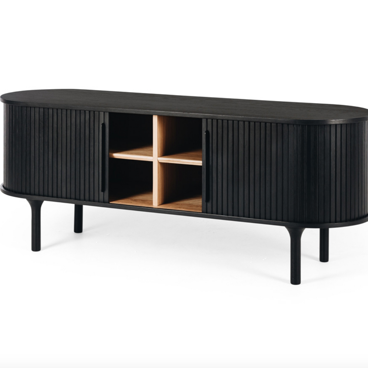 Solid oak Palliser Media Unit with slatted sliding door detail