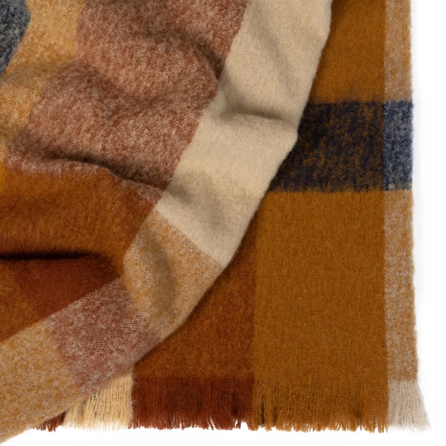 Luxe brushed yarn Kinloch wool throw in contemporary multi-check pattern