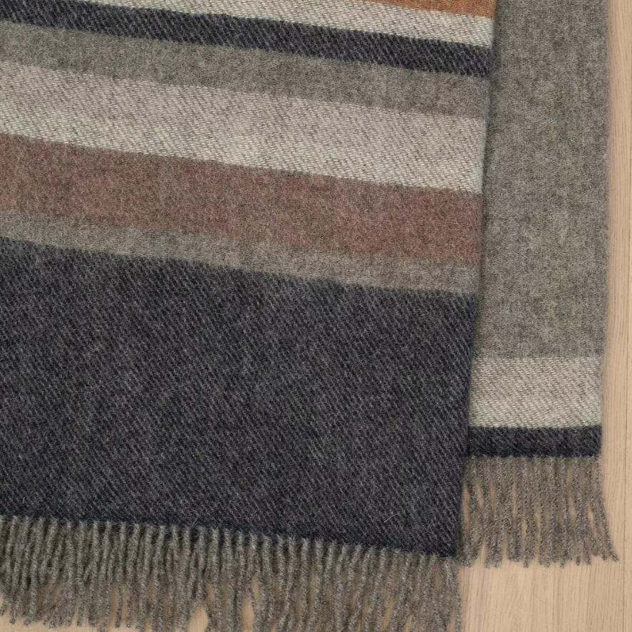 Lawrence wool throw with asymmetrical variegated stripes