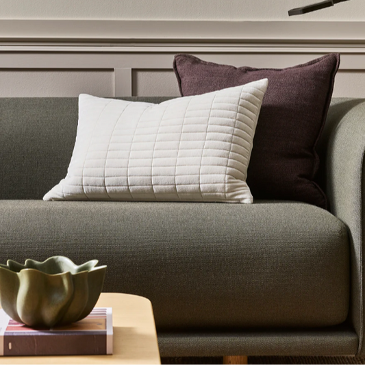 Close-up of Turner Cushion texture and brickwork quilted pattern