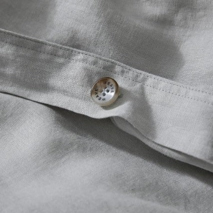 Luxury silver linen quilt cover with internal ties to secure quilt