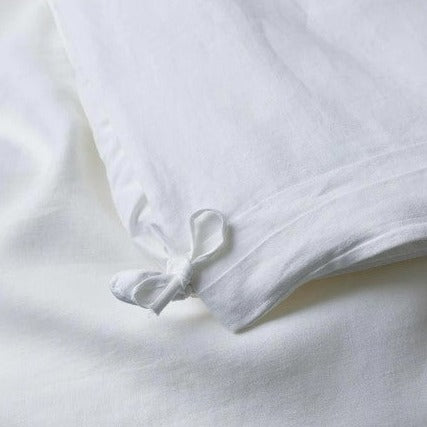 Luxury white linen quilt cover with internal ties to secure quilt