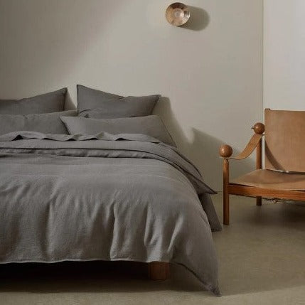 Ravello French flax linen sheets in charcoal colour
