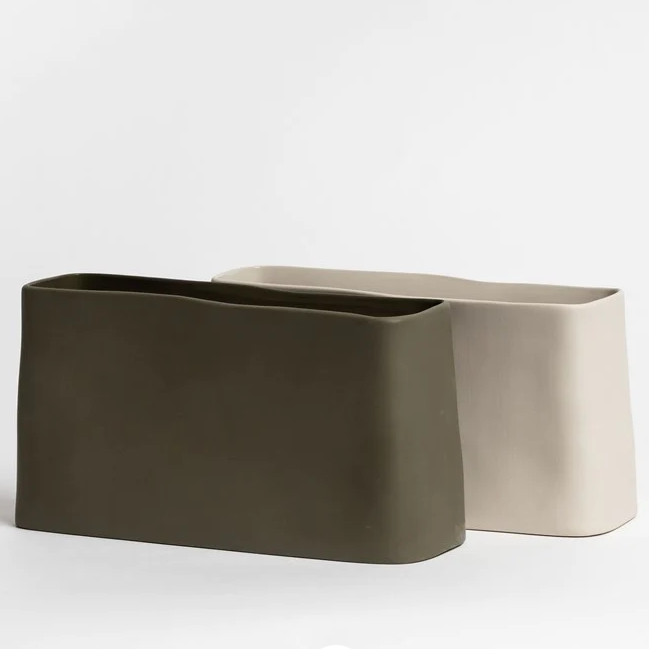 Haan Planter in olive green stoneware for plants or decor