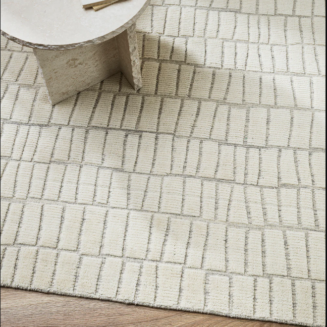 Safi Rug by Baya in neutral tones with cut high-low wool pile