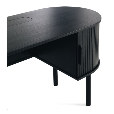 Solid oak media unit with engineered mitred joints and shelves