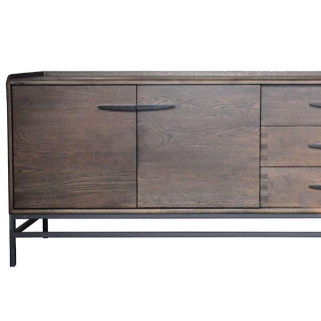 Oak Sideboard with black metal legs and industrial design