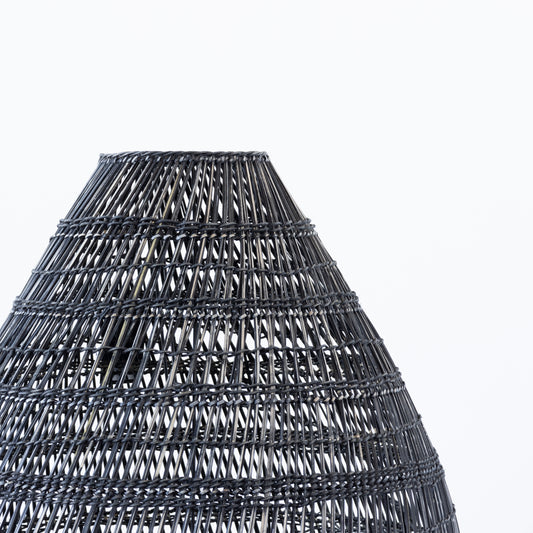 Side view of black rattan pendant light