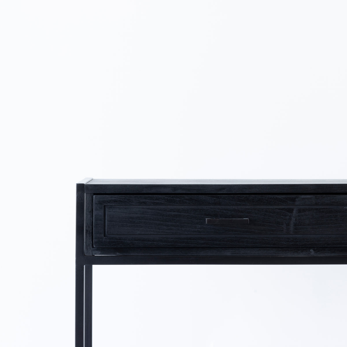Cromwell Console with black iron frame and wooden shelves