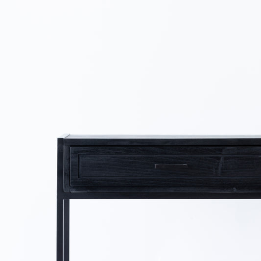 Cromwell Console with black iron frame and wooden shelves