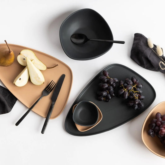 Close-up of styled tableware contours and finish