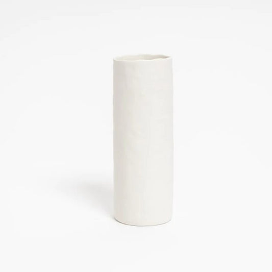 White matte ceramic dimpled vase