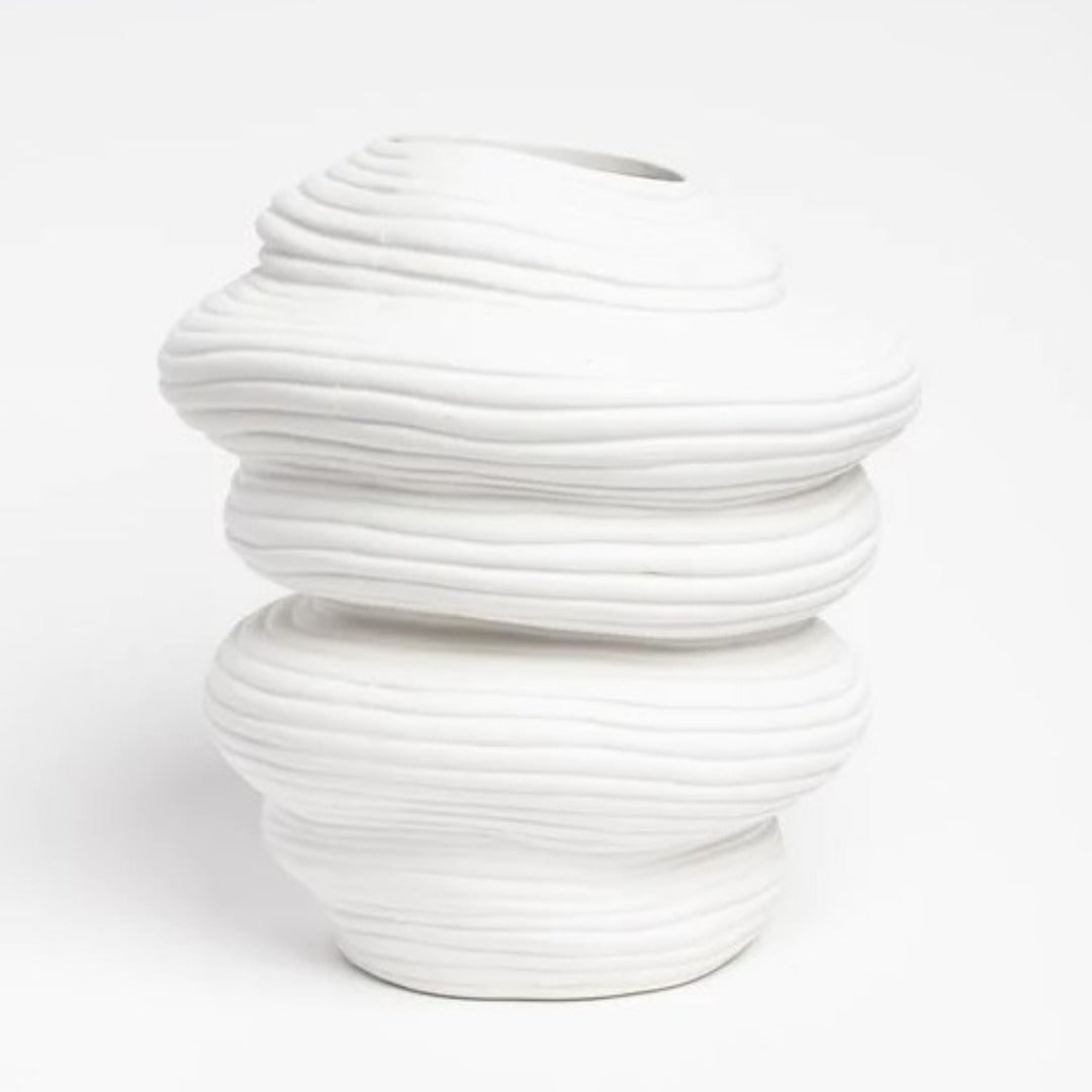 Substantial moulded ceramic vase in neutral tones