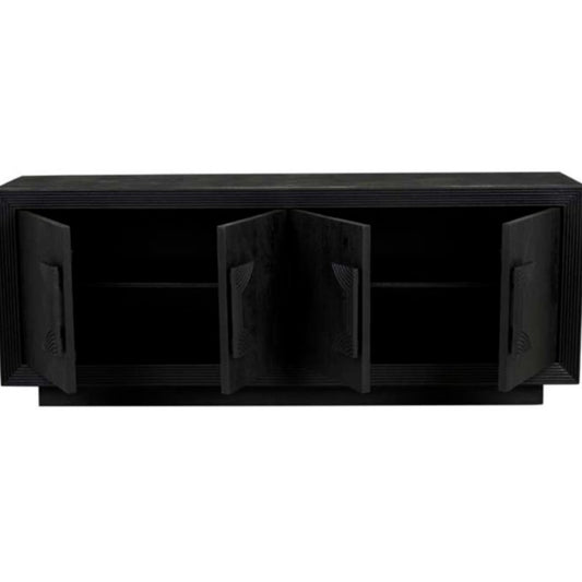 Mango wood buffet with decorative cane trim