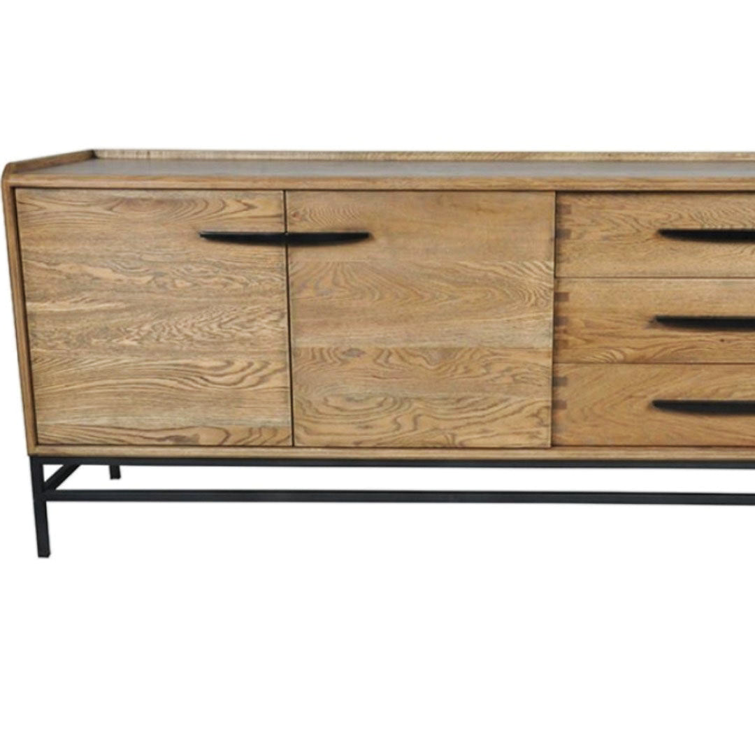 Contemporary oak storage unit with two doors and three drawers