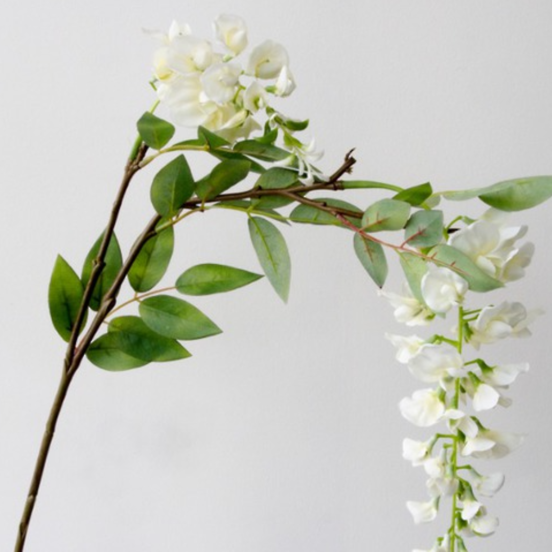 White Wisteria Spray with realistic flowers and buds