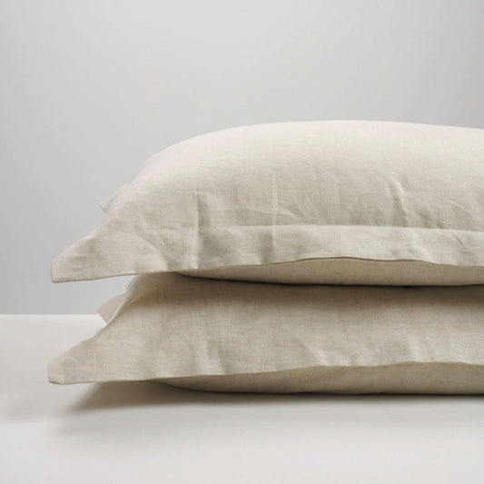 Close-up of pure linen Oxford pillowcase texture