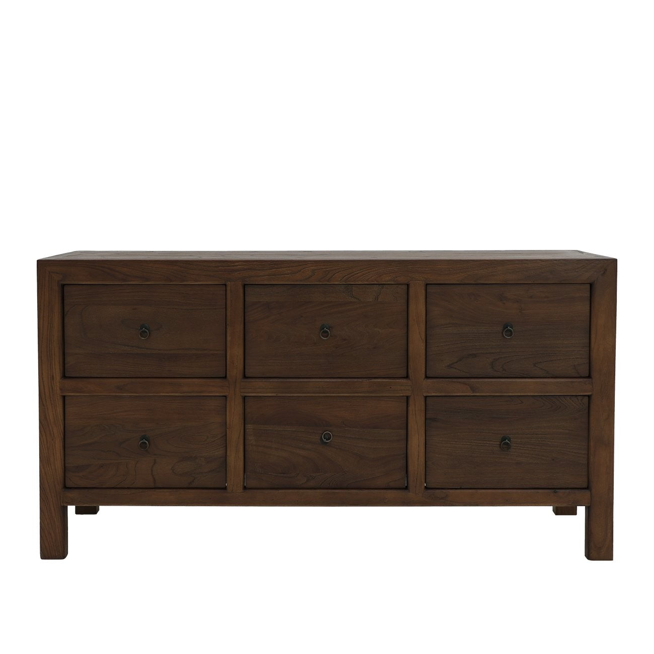 A timeless six-drawer buffet crafted from reclaimed elm, offering generous storage with natural warmth and refined simplicity.