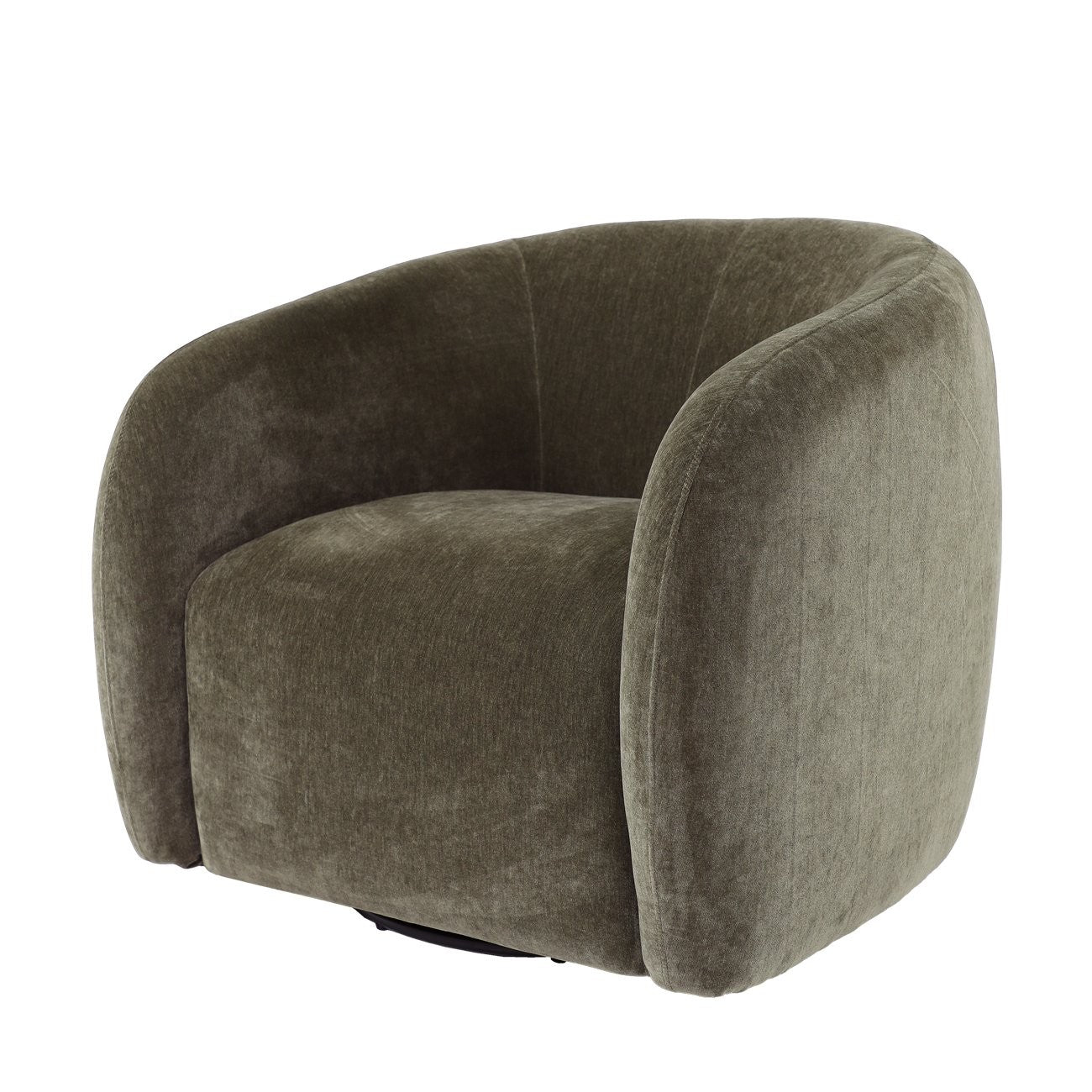 A sculptural swivel chair with deep comfort, tailored curves, and a timeless, versatile design.