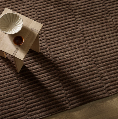Anni wool rug in natural sand tone with textured linear pattern