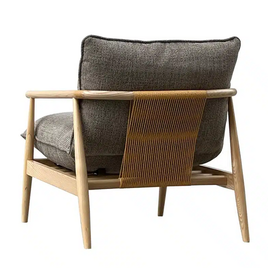 Antonio Armchair, ash frame armchair, latte fabric chair, rope detail armchair, feather-filled cushions