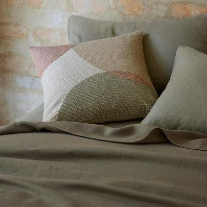 Ravello French flax linen quilt cover in caper green