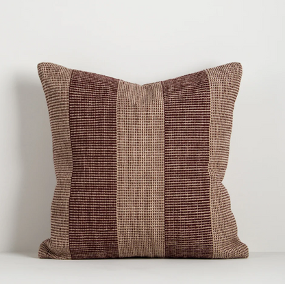 Shop the Baya Tide Outdoor Cushion at Comber and Comber. Handwoven from recycled PET with a textured linear design. Available in multiple colours.