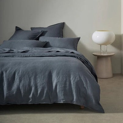 Ravello French flax linen quilt cover in denim colour
