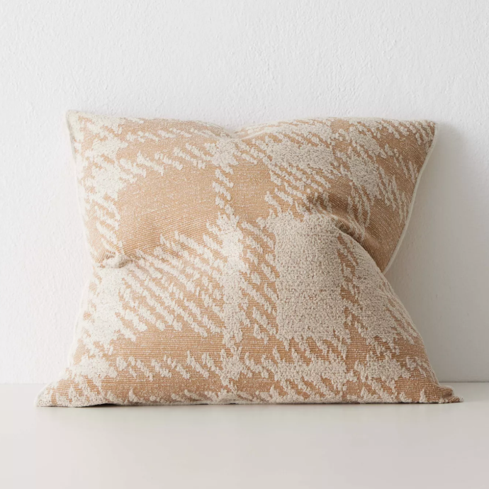 Sienne cushion with oversized check pattern and plush feather insert