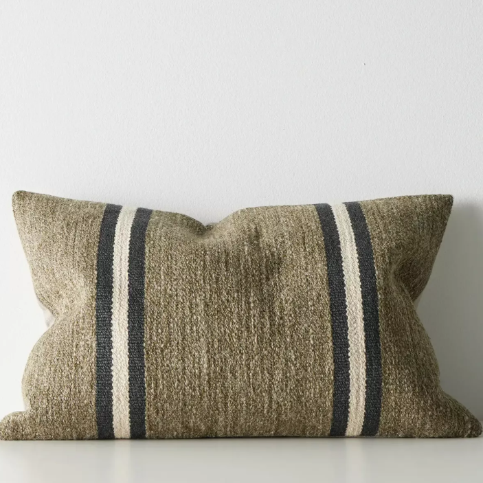 Shop the Mila 40x60cm lumbar cushion – a textured woven cushion with bold contrast stripes, perfect for layering or as a statement accent in your home.