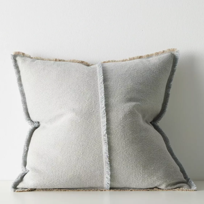Shop the Adela cushion in 50x50cm or 40x60cm – a linen-cotton blend with textured weave and raw fringe detailing, perfect for layered contemporary styling.