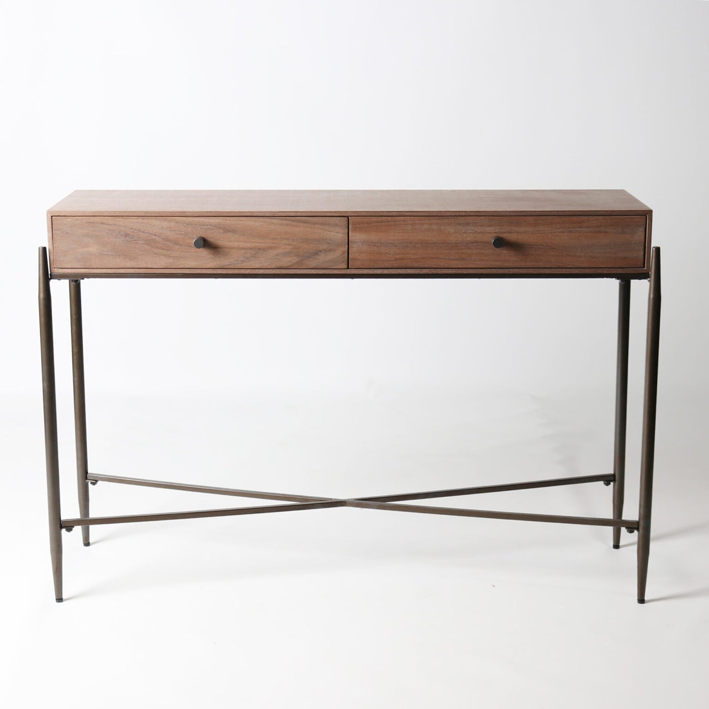 A sleek, contemporary console in a warm walnut finish, designed to bring refined simplicity to entryways and living spaces.
