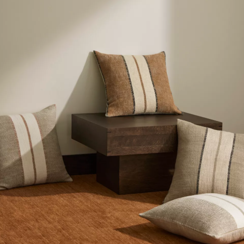 Shop the Ottavio 50x50cm cushion – a chunky striped linen-blend design, perfect for layered styling or as a relaxed, textural accent in your home.