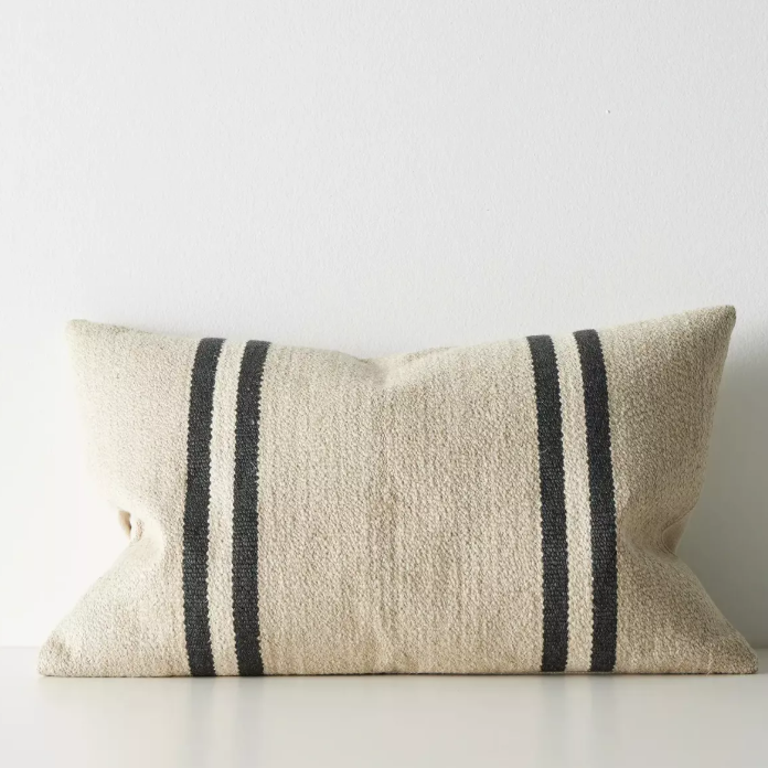 Shop the Mila 40x60cm lumbar cushion – a textured woven cushion with bold contrast stripes, perfect for layering or as a statement accent in your home.