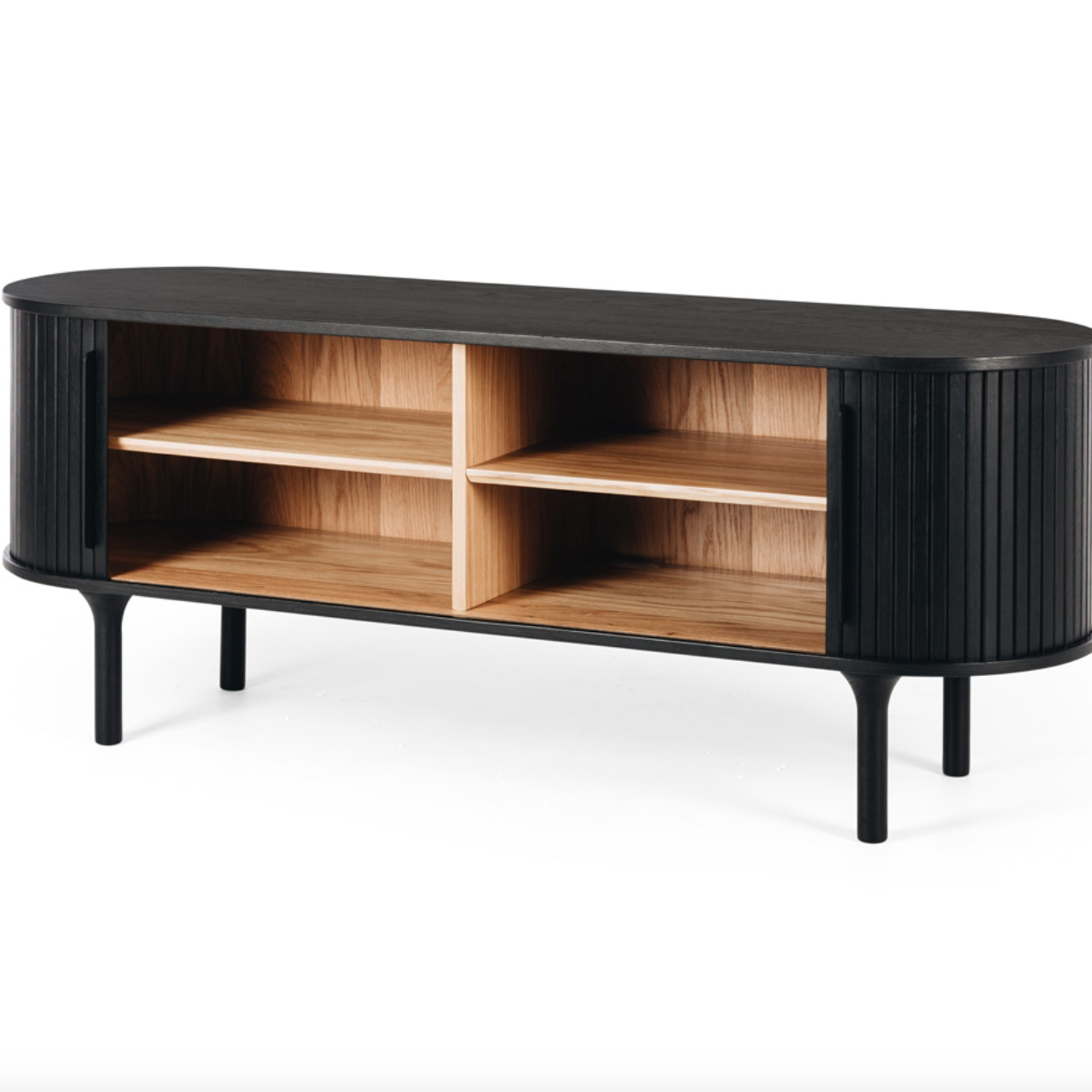 Palliser Media Unit in solid oak with slatted sliding doors