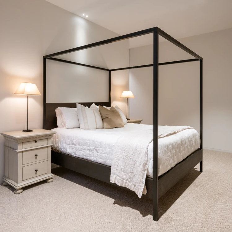 Chamonix Bed with aluminium frame and timber headboard