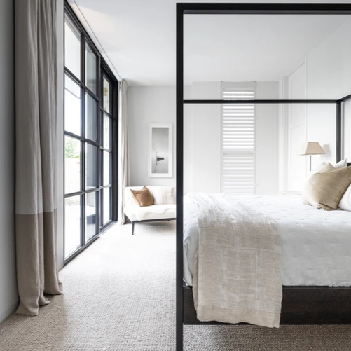 Contemporary handcrafted bed with upholstered headboard option