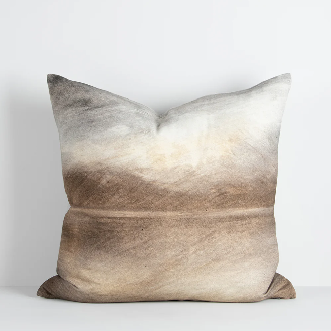 Headlands cushion with earthy brown and slate blue tones