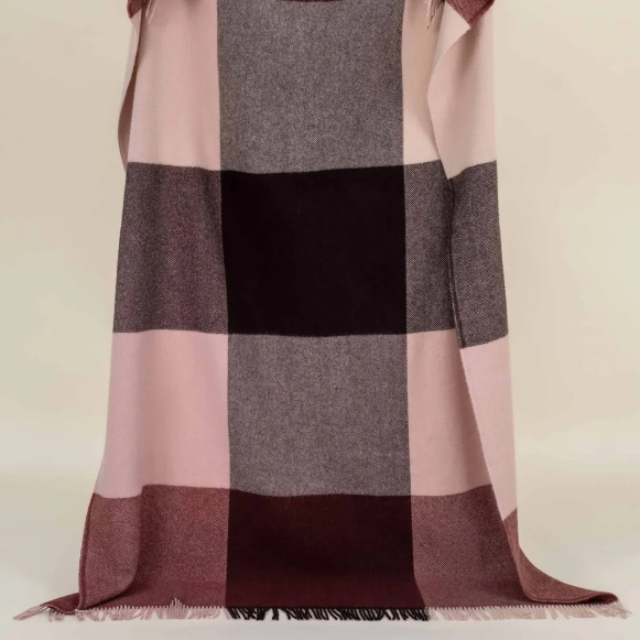 Brookside Beetroot wool throw with large check pattern