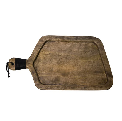 Wooden serving tray with black handles. Platter Board. Food Safe