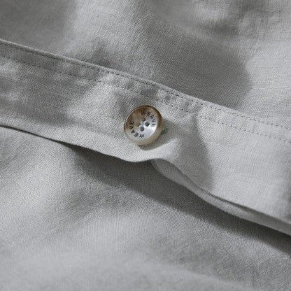 Luxury silver linen quilt cover with internal ties to secure quilt