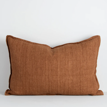The Arcadia Cushion in warm mushroom linen is handwoven with a refined flange edge, offering timeless style and a relaxed contemporary feel.