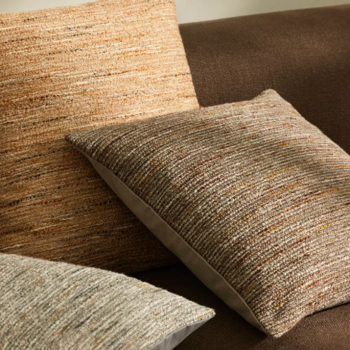 Shop the Vista 50x50cm cushion – a chunky linen and wool blend with bouclé texture, perfect for layered styling or as a sophisticated textural accent.