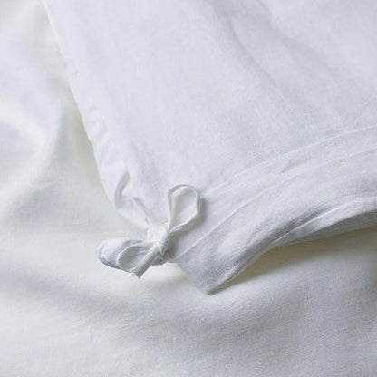 Luxury white linen quilt cover with internal ties to secure quilt